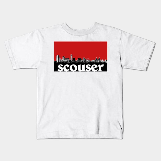 Scouser / Liverpool Red Skyline Design Kids T-Shirt by DankFutura